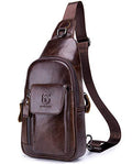 BULLCAPTAIN Mens Leather Crossbody Bag Shoulder Sling Bag Casual Daypacks Chest Bags for Travel Hiking Backpacks