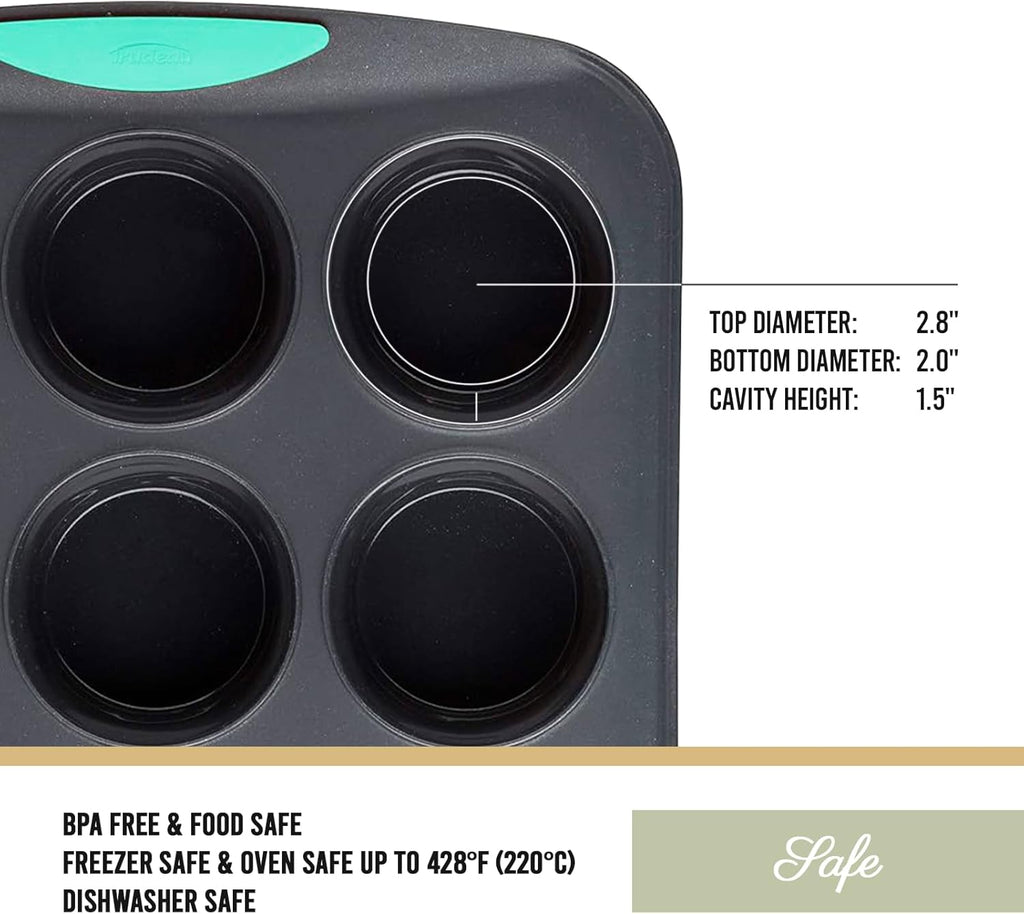 Trudeau Silicone Muffin Pan, 12 Cup, Grey/Mint L742531