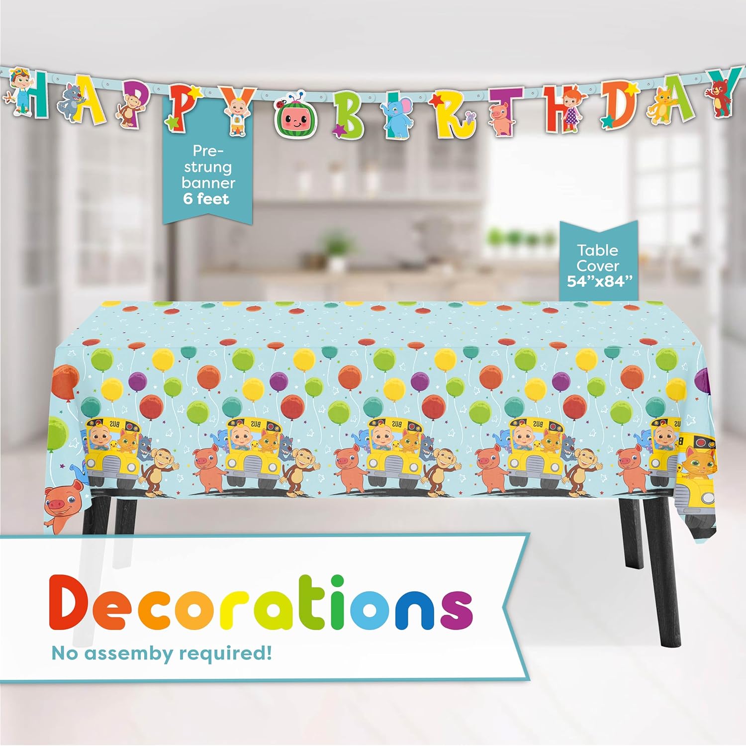 Cocomelon Party Supplies Set for 16 Guests with Banner, Table Cover, Plates, Napkins, Cups and Sticker Z3622