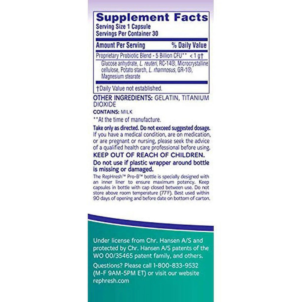 Rephresh Pro-B Probiotic Feminine Supplement Capsules, 30 Count L106