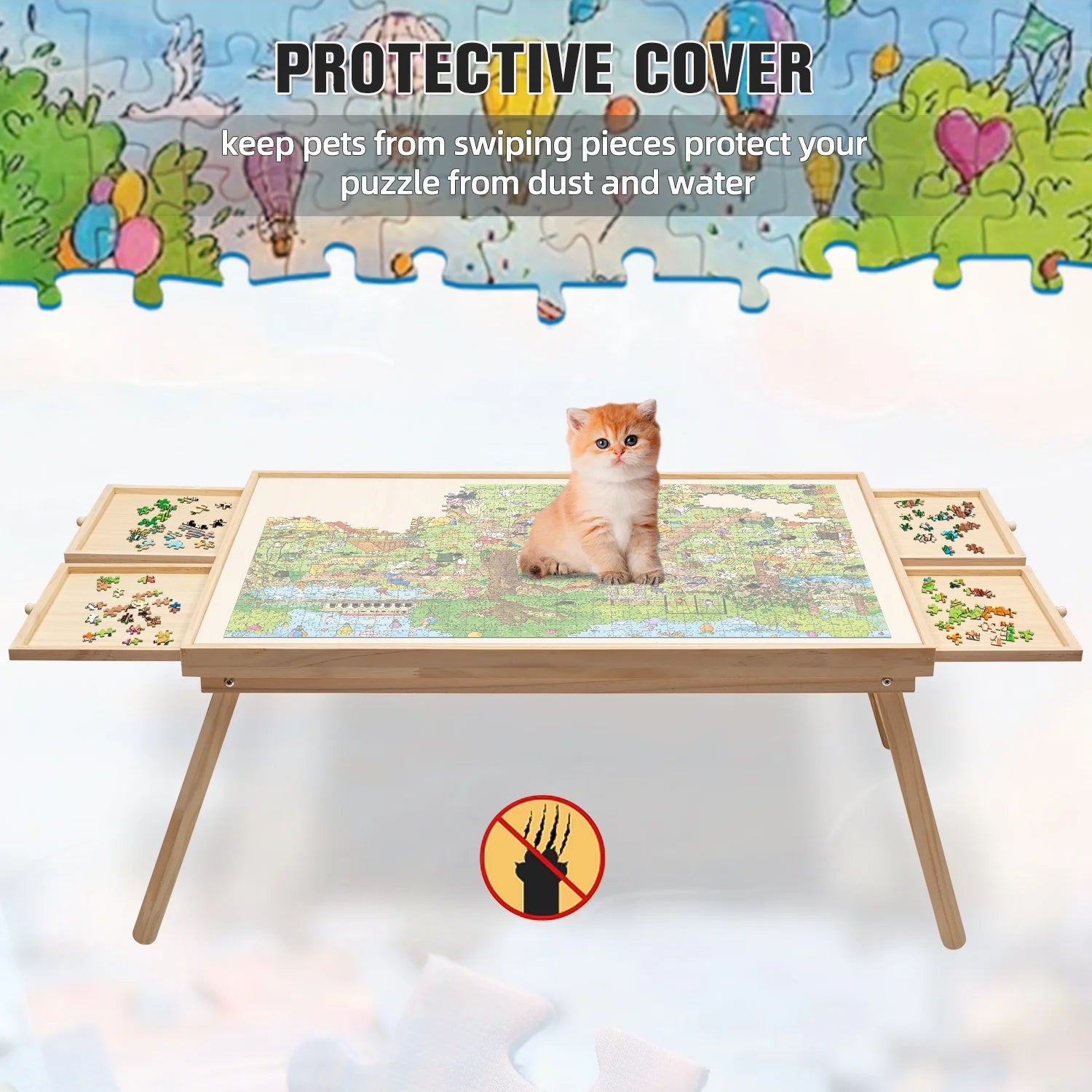 1500 Piece Wooden Jigsaw Puzzle Board Table with Folding Legs and 4 Drawers J127