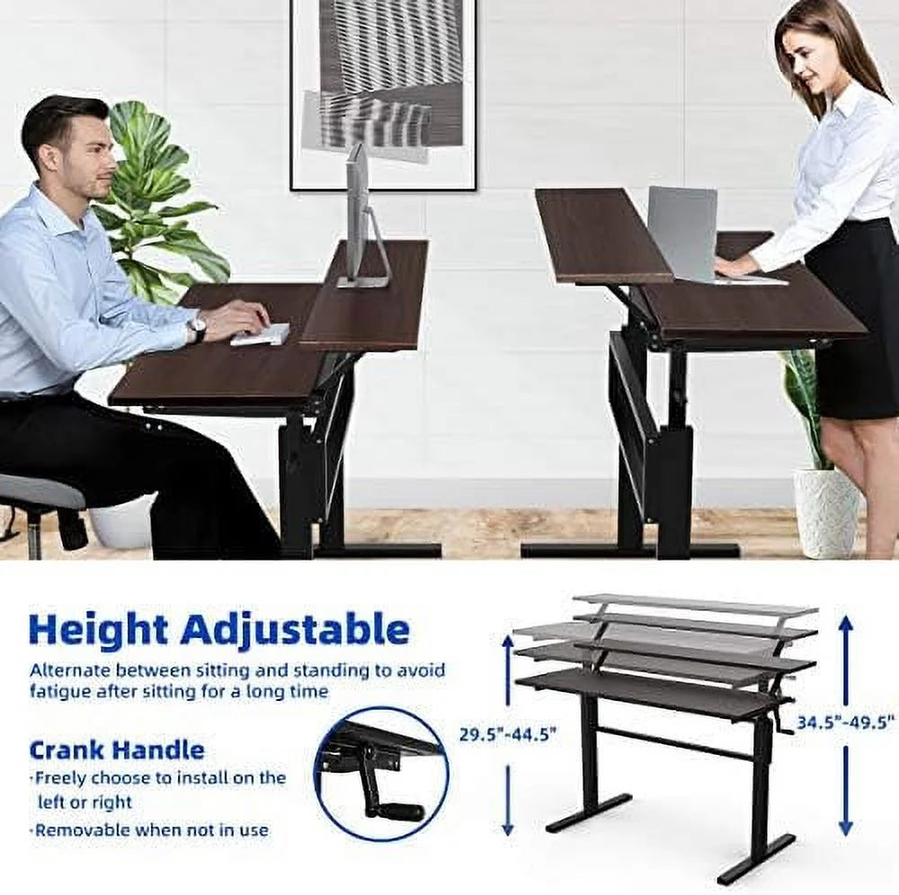 HJZBNONE Standing Desk 2-Tier Adjustable Computer Workstation with Monitor Stand, Brown U316573