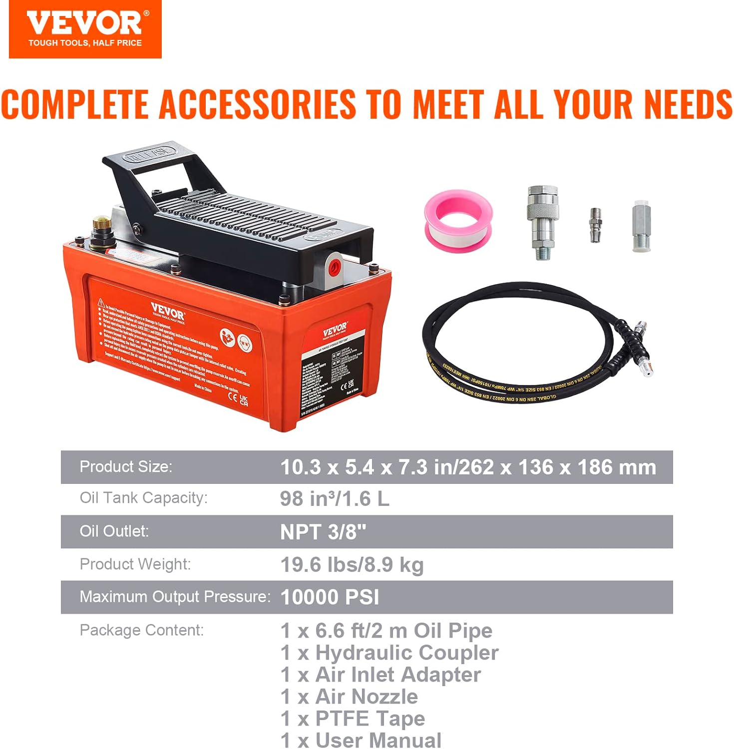 VEVOR Air Hydraulic Pump 10000 PSI Foot Actuated for Auto Body Frame Machines W43688