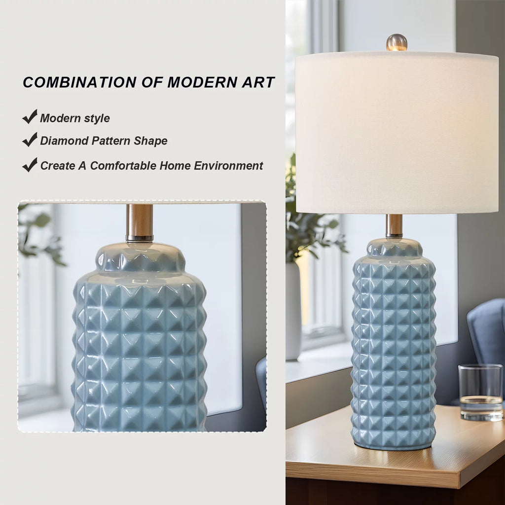 Oneach Ceramic Table Lamp Set of 2 Light Blue 24.5" for Living Room Bedroom K1744