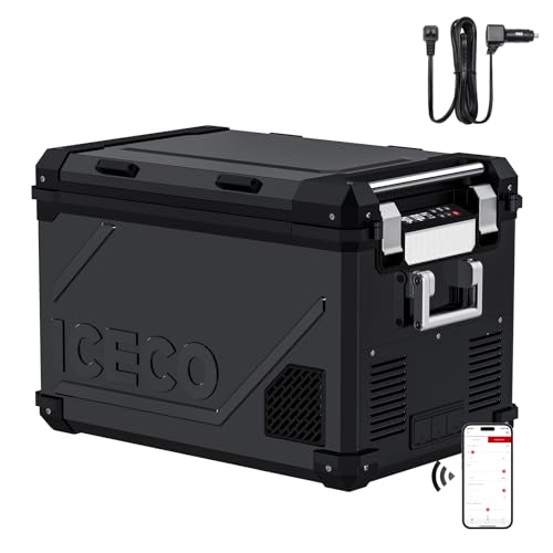 ICECO APL55 58Qt 12V Car Refrigerator, Dual Zone Portable Freezer with SECOP Compressor, -4℉~68℉, APP Control Portable Refrigerator, Compact Freezer for Truck RV Van SUV, DC&AC | Silver with AC Cable