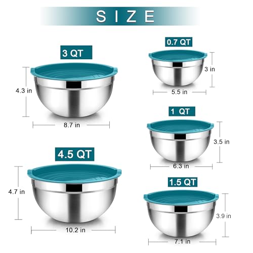 TeamFar Mixing Bowls 5-Piece Stainless Steel Nesting Set with Lids U24284