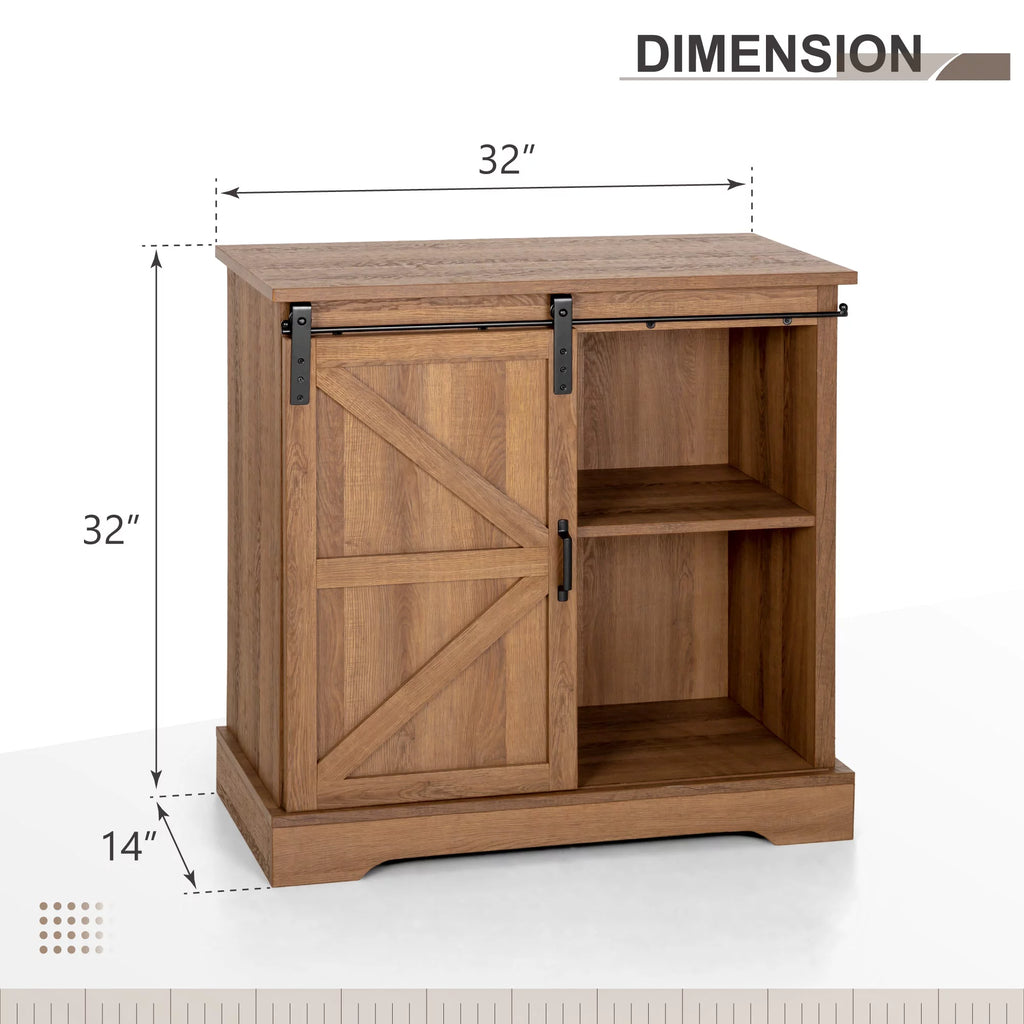 Sophia&William Farmhouse 32" Sliding Barn Door Storage Cabinet Sideboard Brown O21533