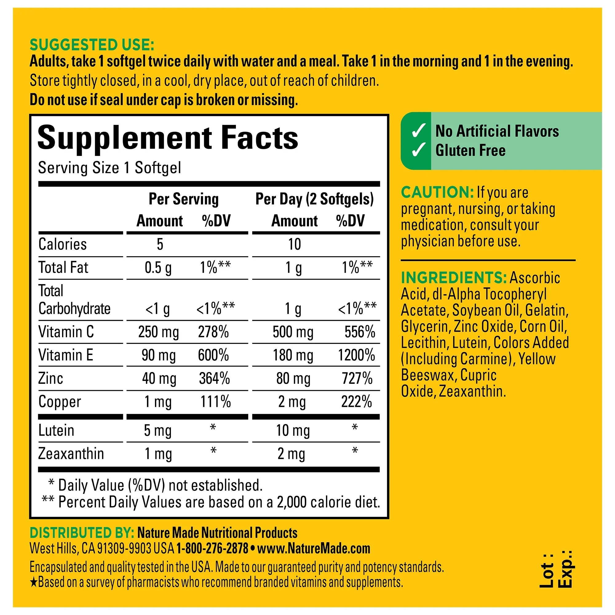 Nature Made Vision AREDS 2 Formula Softgels, Eye Vitamins, 60 Count D965919