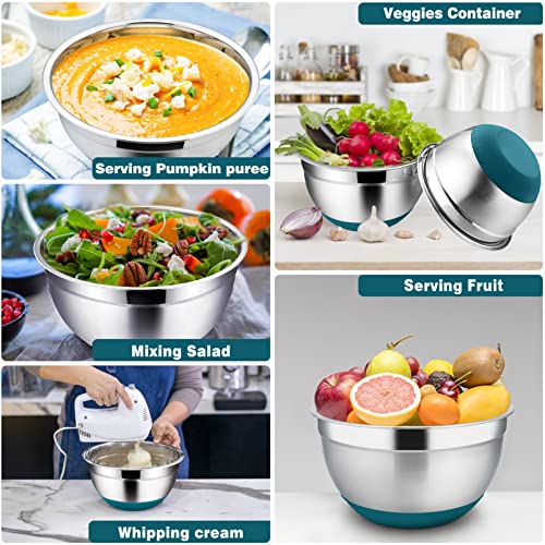 TeamFar Mixing Bowls with Lids Set, Stainless Steel, 5-Piece (Black) I8780