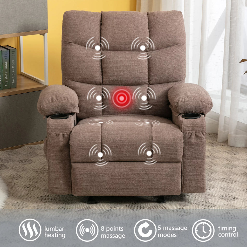 Big and Tall Manual Rocking Recliner with Cup Holders and USB Ports B315
