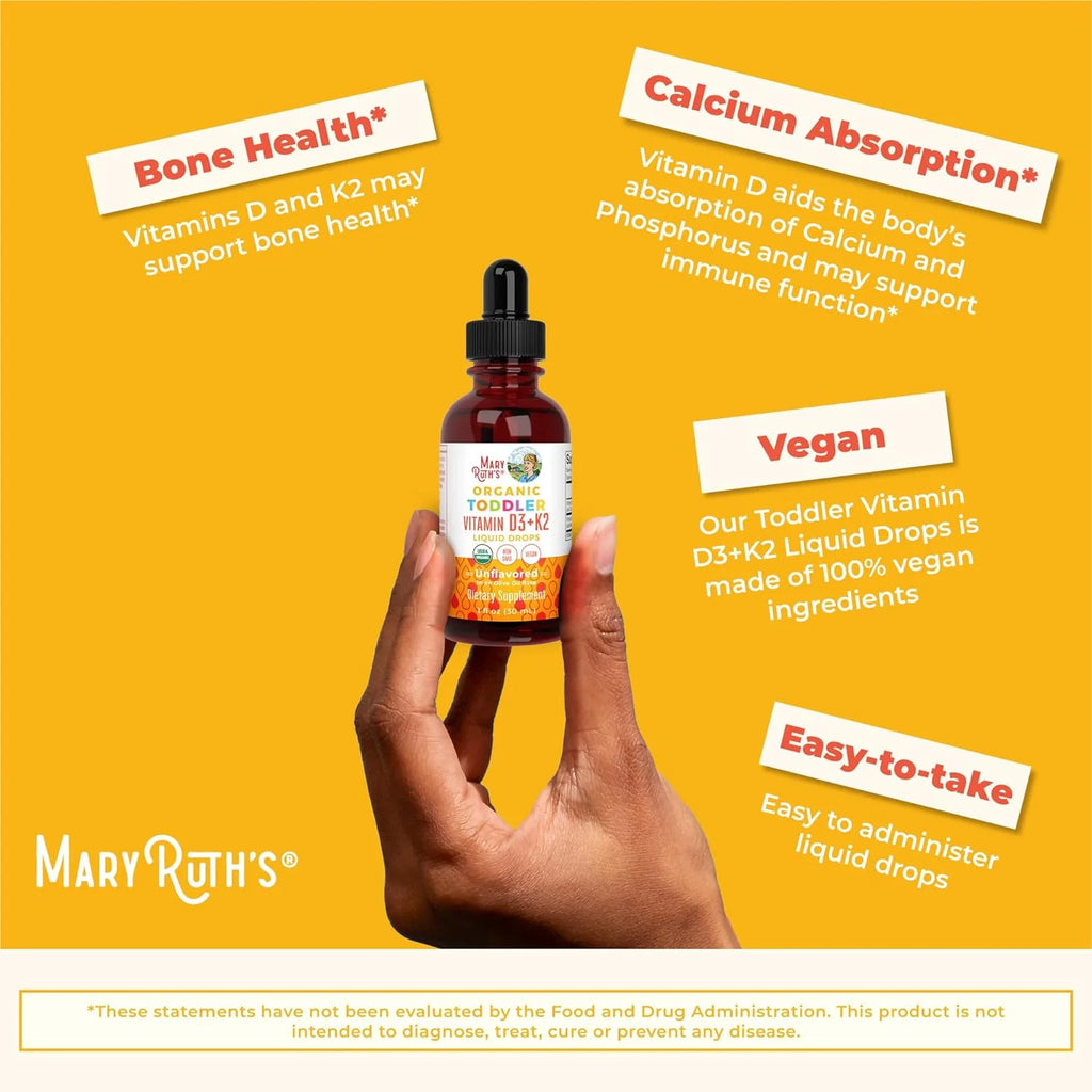 MaryRuth Organics Vitamin D3+K2 Liquid Drops, Unflavored, Vegan, 1 fl oz B498741