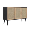 Dana 47 Inch TV Media Entertainment Center, Pine Wood, Rattan Doors, Black- Saltoro Sherpi