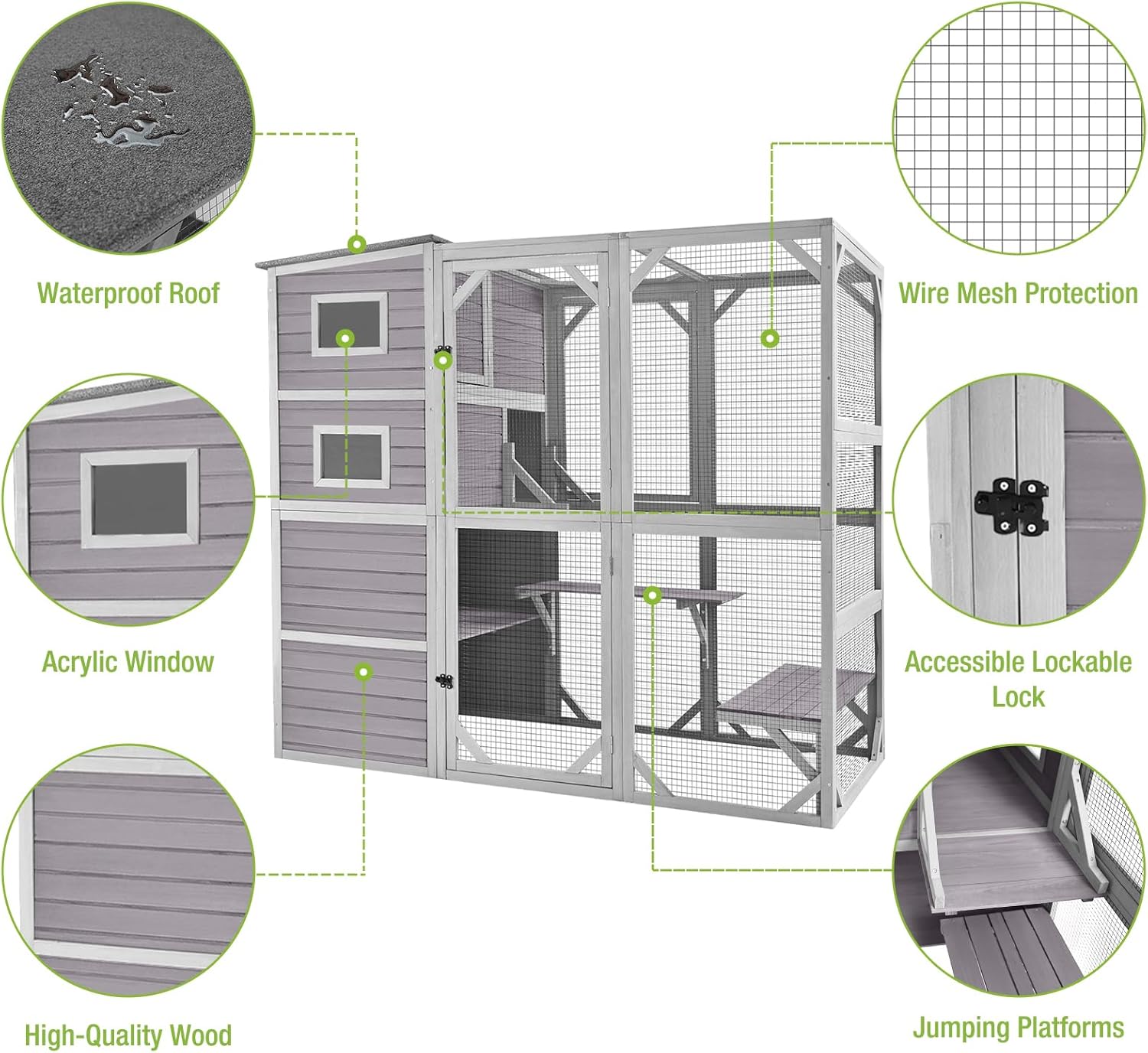 Large Catio Kitty House with 4 Tiers, Waterproof Roof, 77 Inch I334