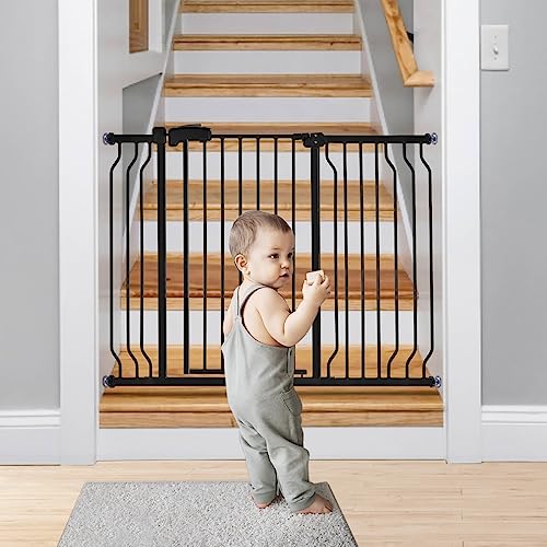 37.4" Extra Tall Baby Gate for Stairs Doorways with Door, Black B615346
