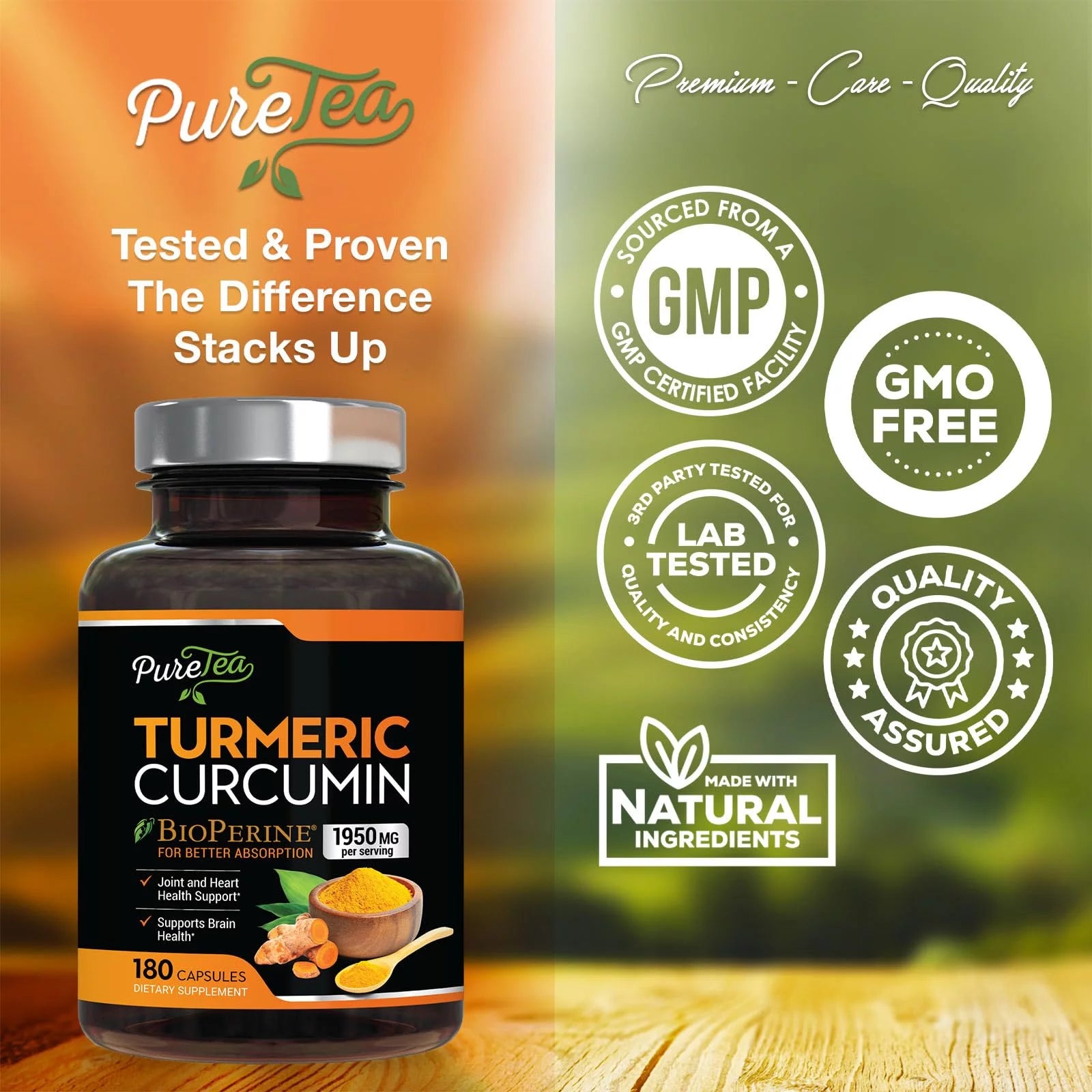 Turmeric Curcumin with BioPerine 1950mg, 95% Curcuminoids, Black Pepper, Non-GMO, 180 Capsules O183