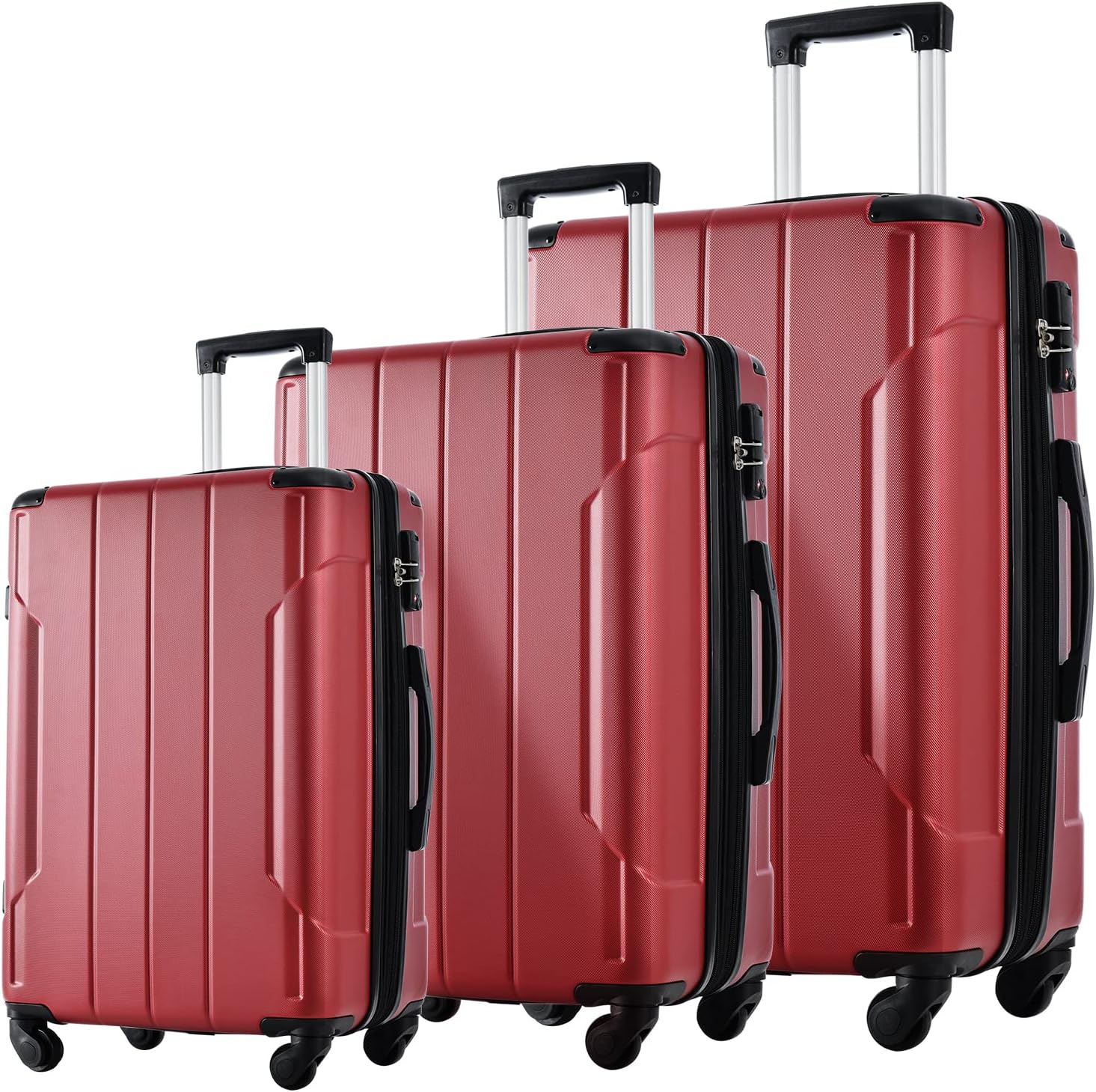 Flieks 3 Piece Luggage Set, Lightweight Hardshell Spinner Travel Suitcase with 4 wheels and TSA Lock (20''24''28'', Red)