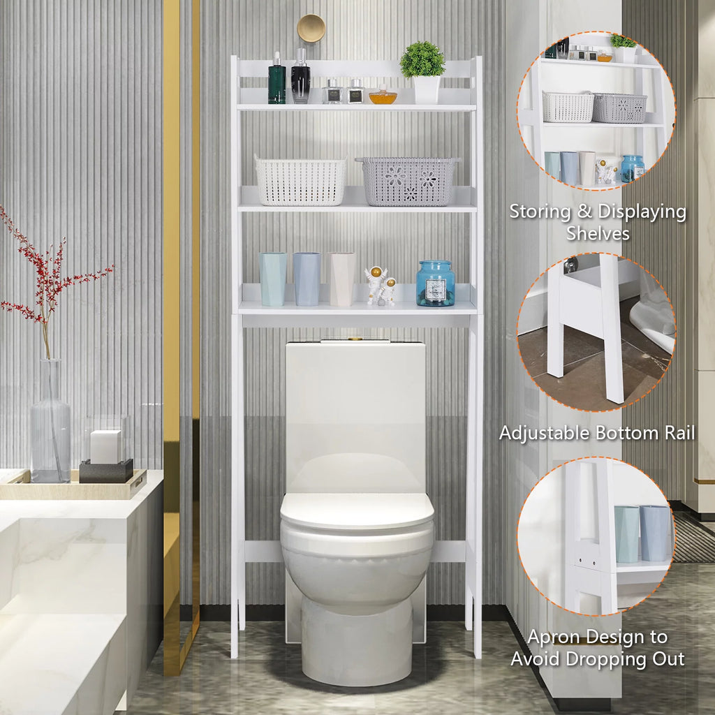 ZENY Over-The-Toilet Storage Shelf 3-Tier Wooden Bathroom Organizer White F420371