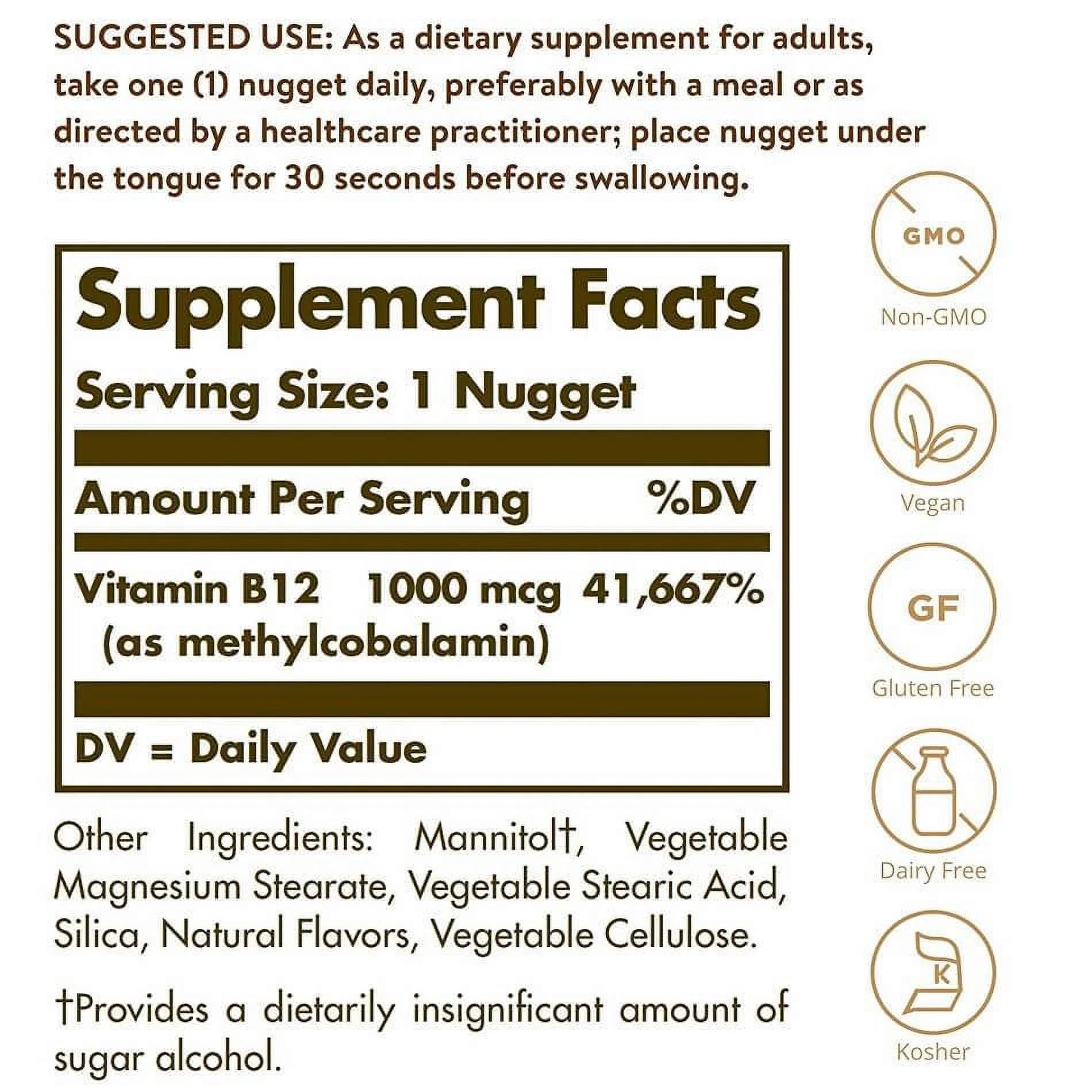 Solgar Sublingual Methylcobalamin Vitamin B12 1000 mcg 60 Nuggets 3 Packs M450