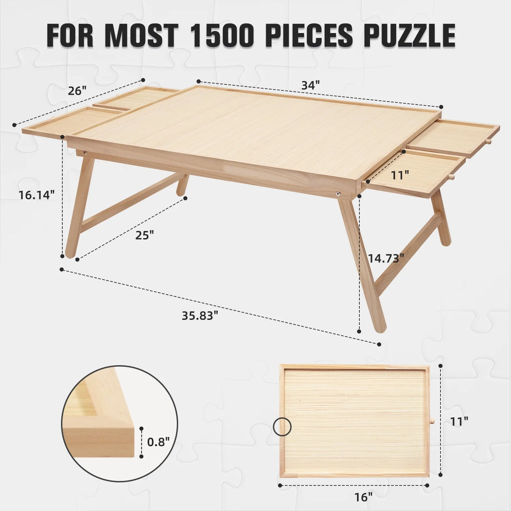 1500 Piece Wooden Jigsaw Puzzle Board Table with Folding Legs and 4 Drawers J127