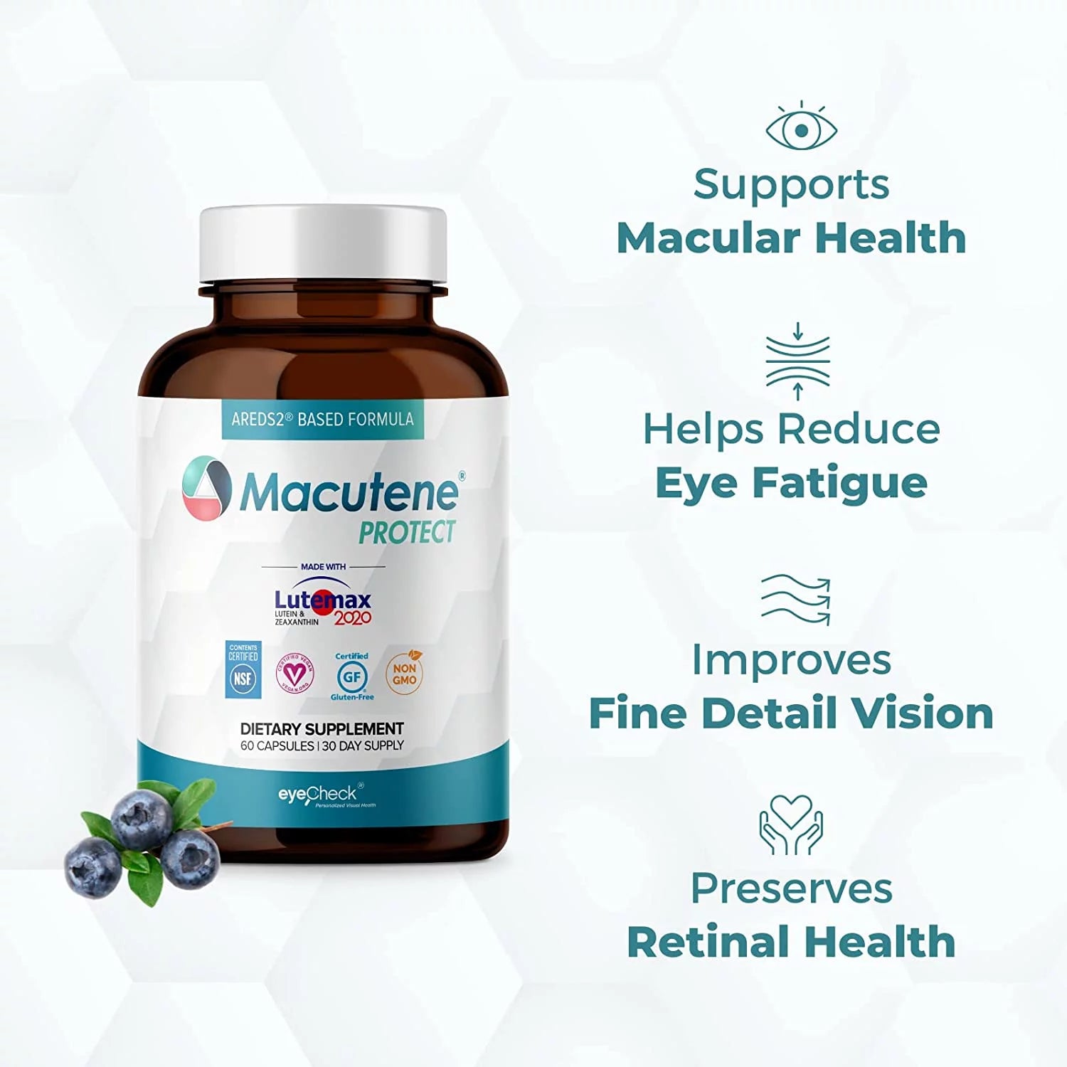Eyecheck Macutene Macular Support Supplement with Lutein, 60 Capsules A39986
