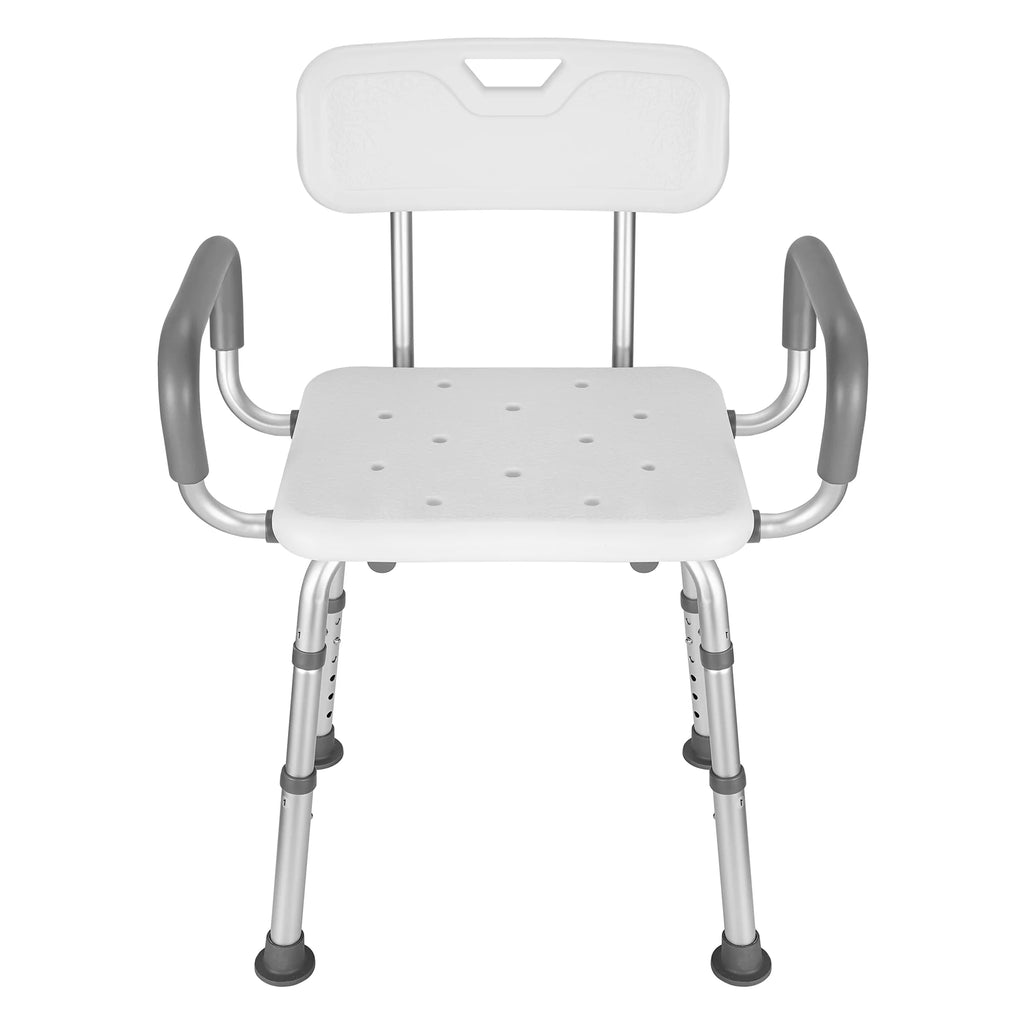 MaxKare Shower Chair with Back and Padded Armrests, 6 Levels Adjustable Height 26.8"-39.1", Support up to 300Lbs