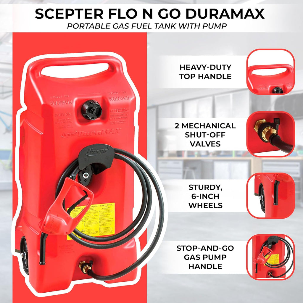 Scepter 14 Gallon Portable Gas Fuel Tank Container with Siphon Pump, 2 Pack, Red M895004