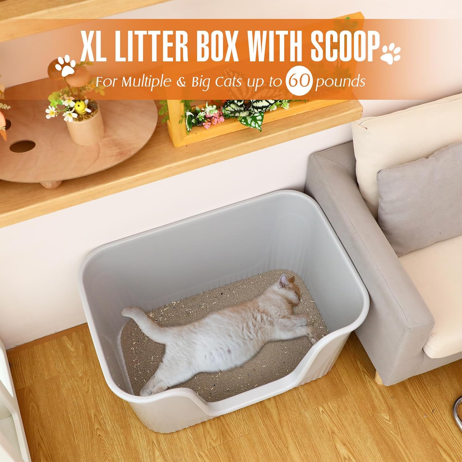 Hushee Enclosed Cat Litter Box Extra Large with Scoop, Front Entry, Easy Clean M88545