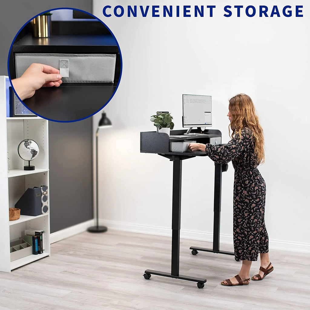 Electric 2-Tier Height Adjustable Stand Up Desk with Storage Drawers, Dark Walnut W1695