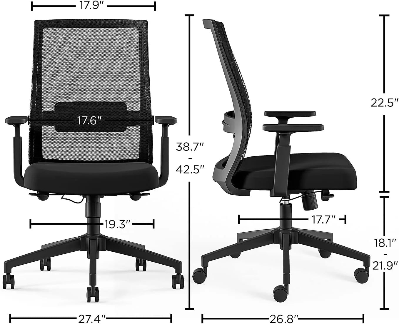 Prestige Marrett Fabric/Mesh Swivel Task Chair, Black, 2/Pack F706702