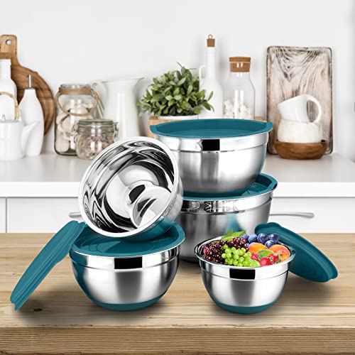 TeamFar Mixing Bowls with Lids Set, Stainless Steel, 5-Piece (Black) I8780