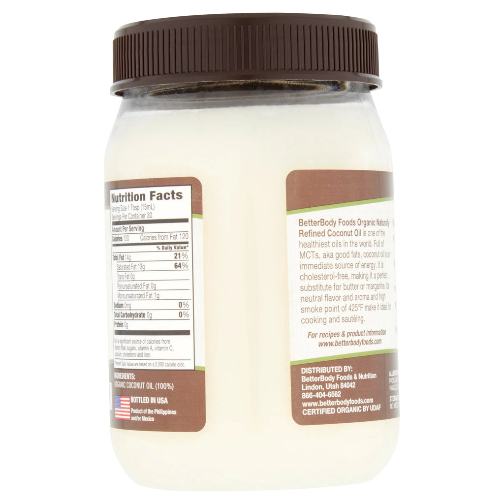 Betterbody Foods Organic Refined Coconut Oil, 15.5 fl oz, 6 pack J470