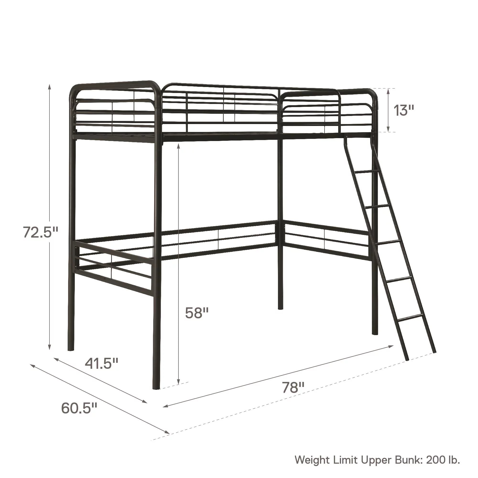 DHP Tommy Twin Metal Loft Bed, Black A7264