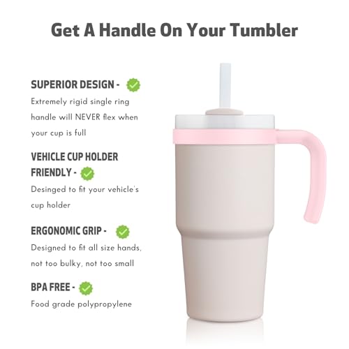 Tumbler Handle for Stanley 14oz Quencher H2.0 Flowstate, Pack of 2, Anti Slip, Cream T282668