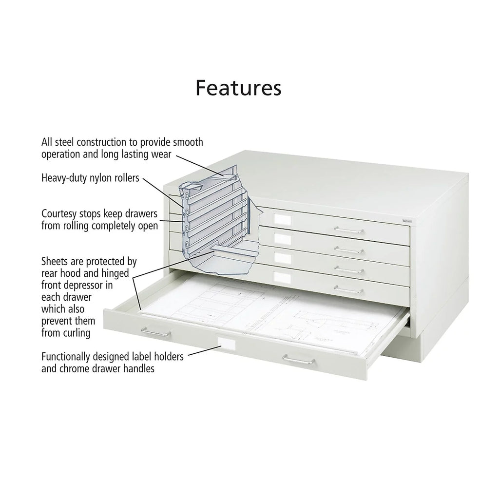 Safco 5 Drawer Metal Flat File Cabinet, Light Gray M14956