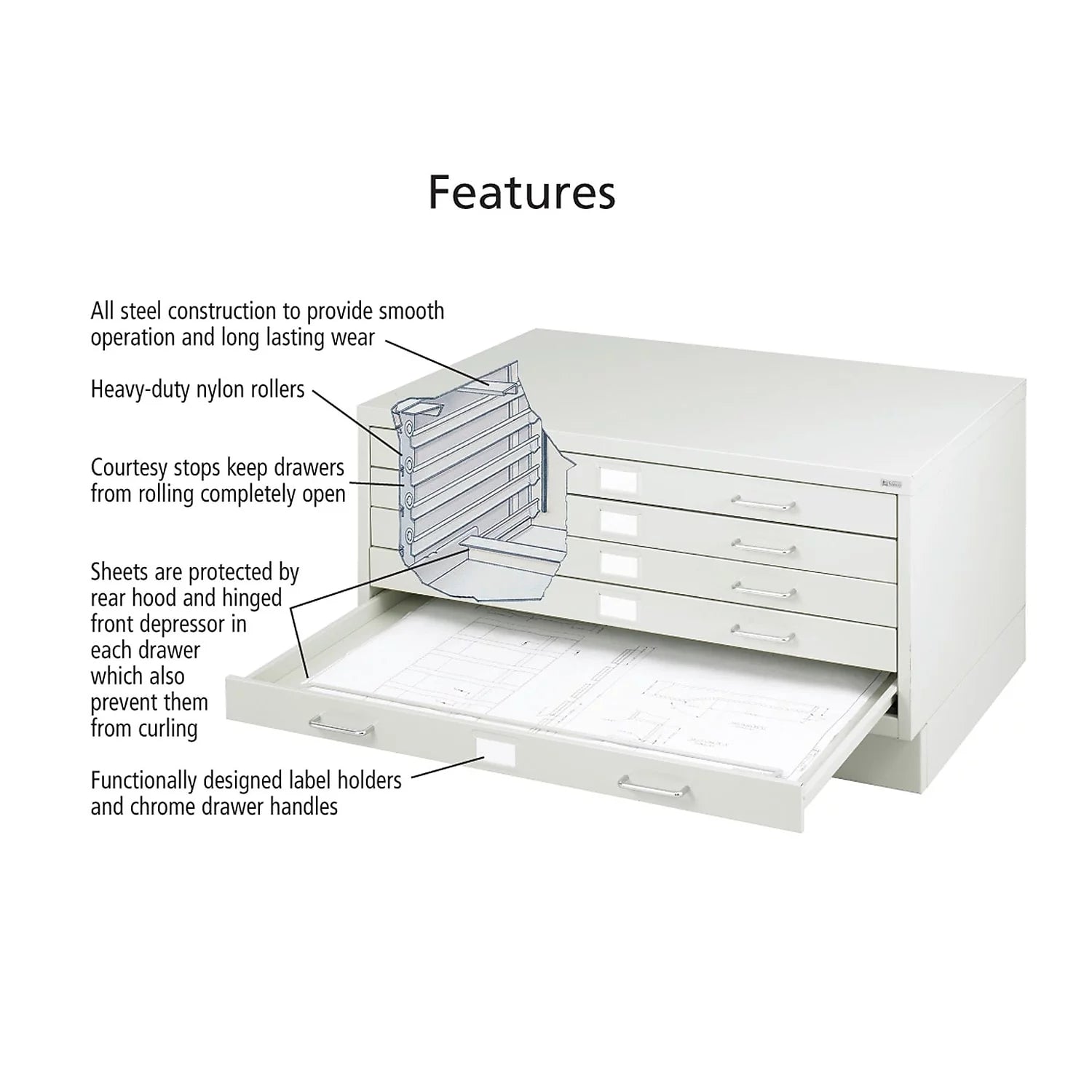 Safco 5 Drawer Metal Flat File Cabinet, Light Gray M14956