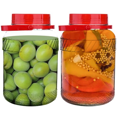1 Gallon Glass Jar with Lids, 2 Pack Wide Mouth Mason Jars 128 oz H9827