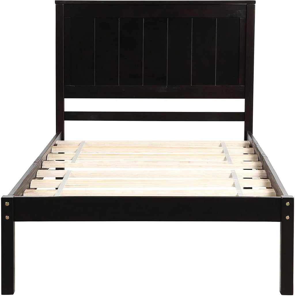 Solid Wood Platform Bed Frame with Headboard, Espresso L977174