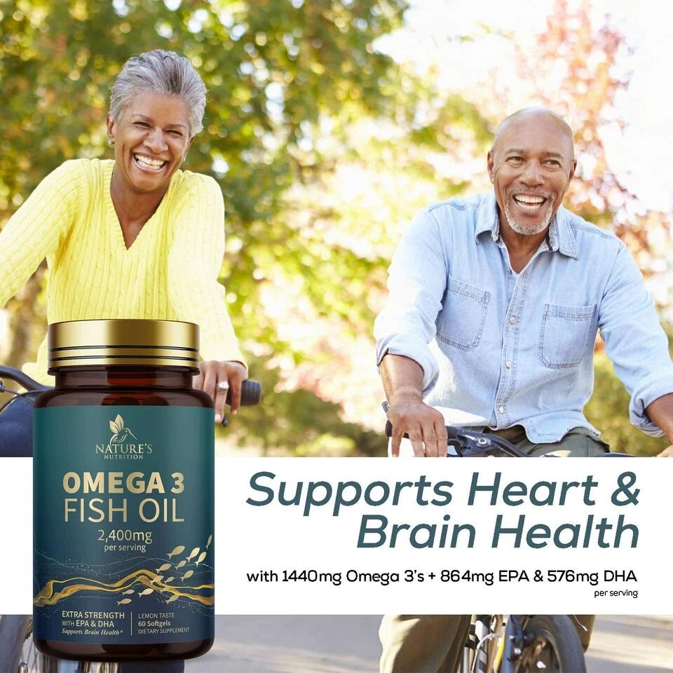 Omega 3 Fish Oil Capsules 3x Strength 2400mg EPA & DHA, 60 Softgels K74998