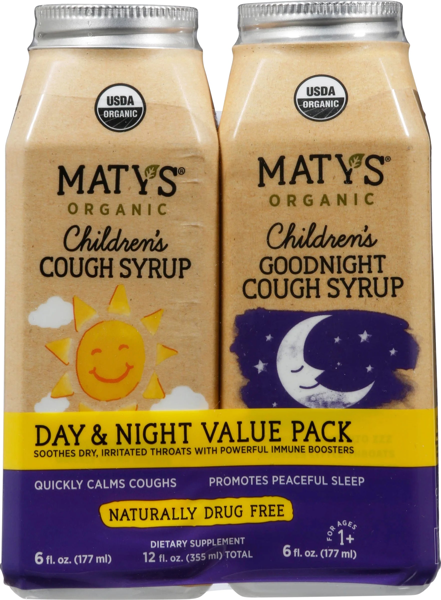 Maty's Organic Cough Syrup Value Pack Daytime & Nighttime, 2-6 fl oz Bottles A852