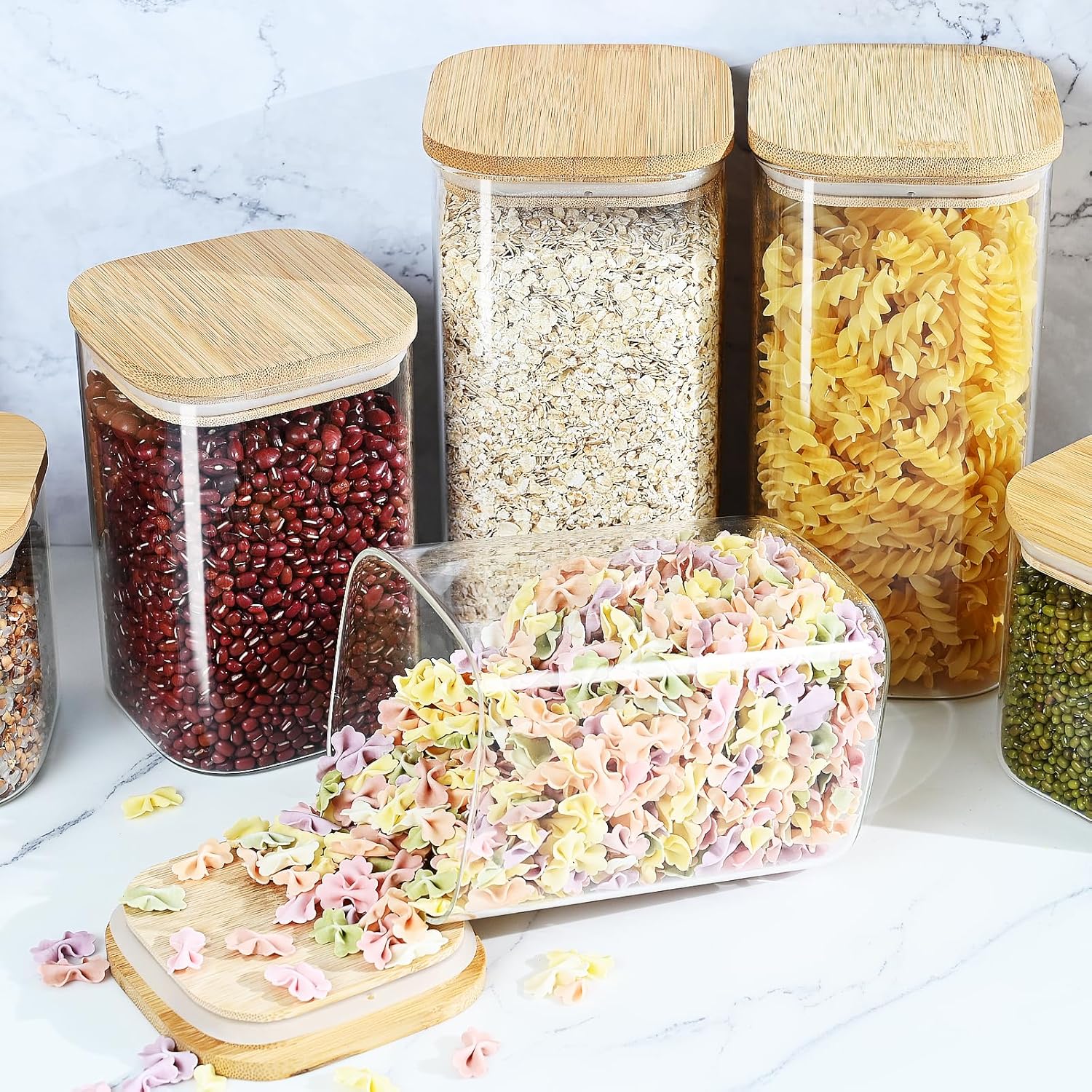 40oz Glass Food Storage Jars with Bamboo Lids, Airtight, Set of 4 H13008