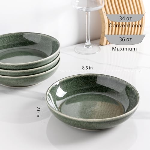 AmorArc 8.5" Ceramic Pasta Bowl Set of 6, Ocean Blue, Microwave Safe Y95074