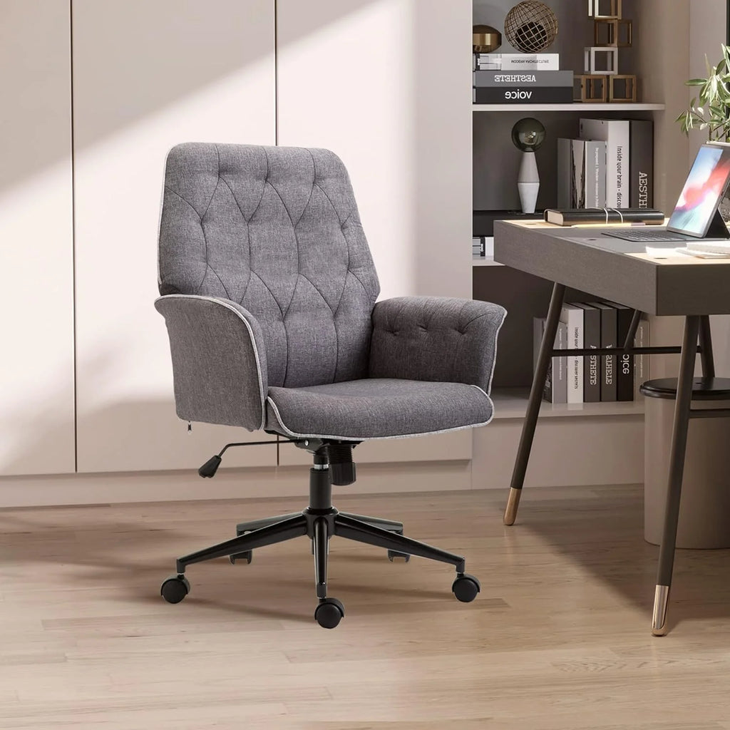 Vinsetto Linen Home Office Chair, Tufted Height Adjustable, Dark Gray L200
