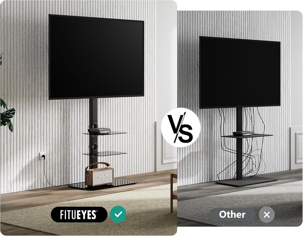 FITUEYES Universal Floor TV Stand Height Adjustable Swivel Mount for 32-65 Inch TVs, Black R65405