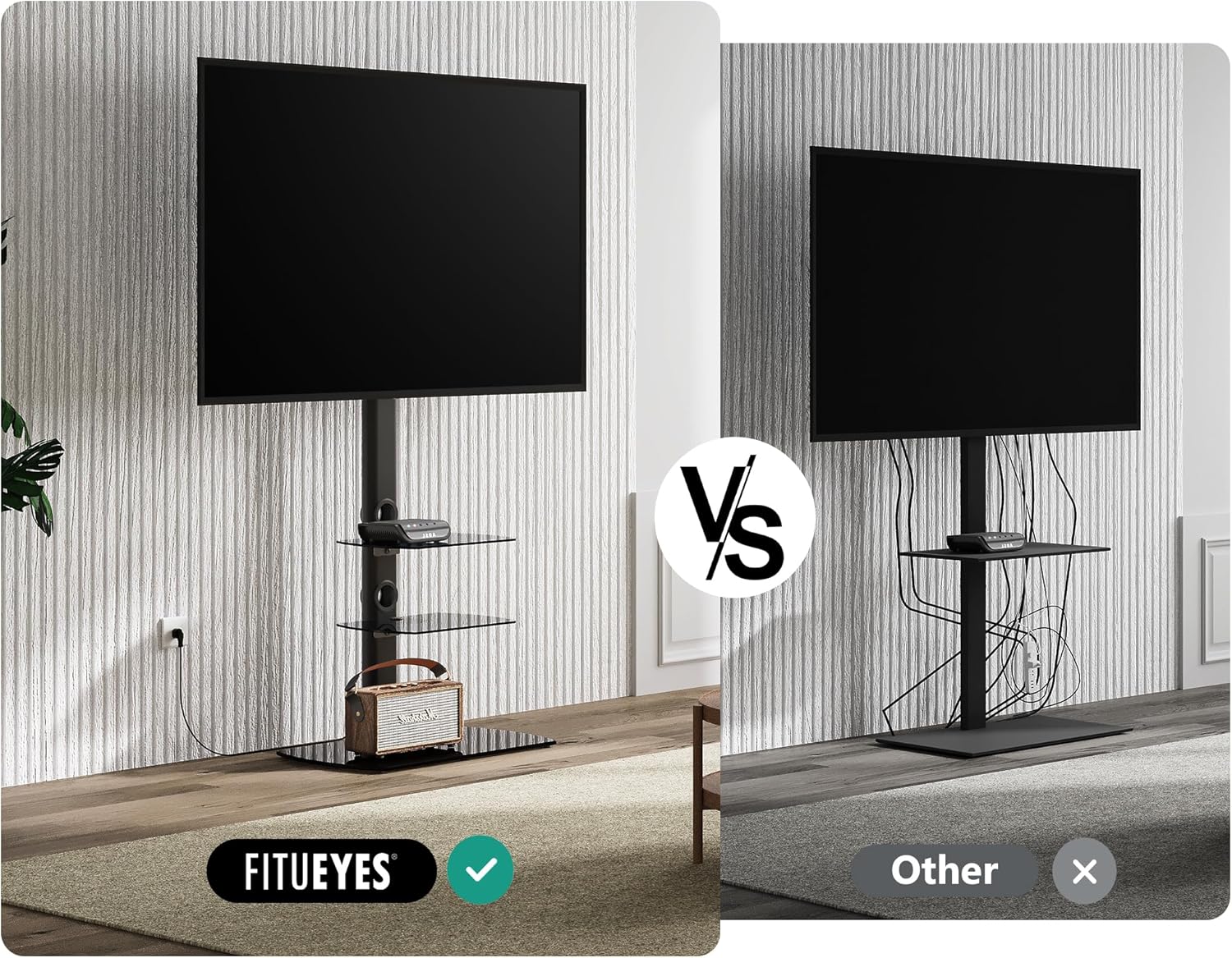 FITUEYES Universal Floor TV Stand Height Adjustable Swivel Mount for 32-65 Inch TVs, Black R65405