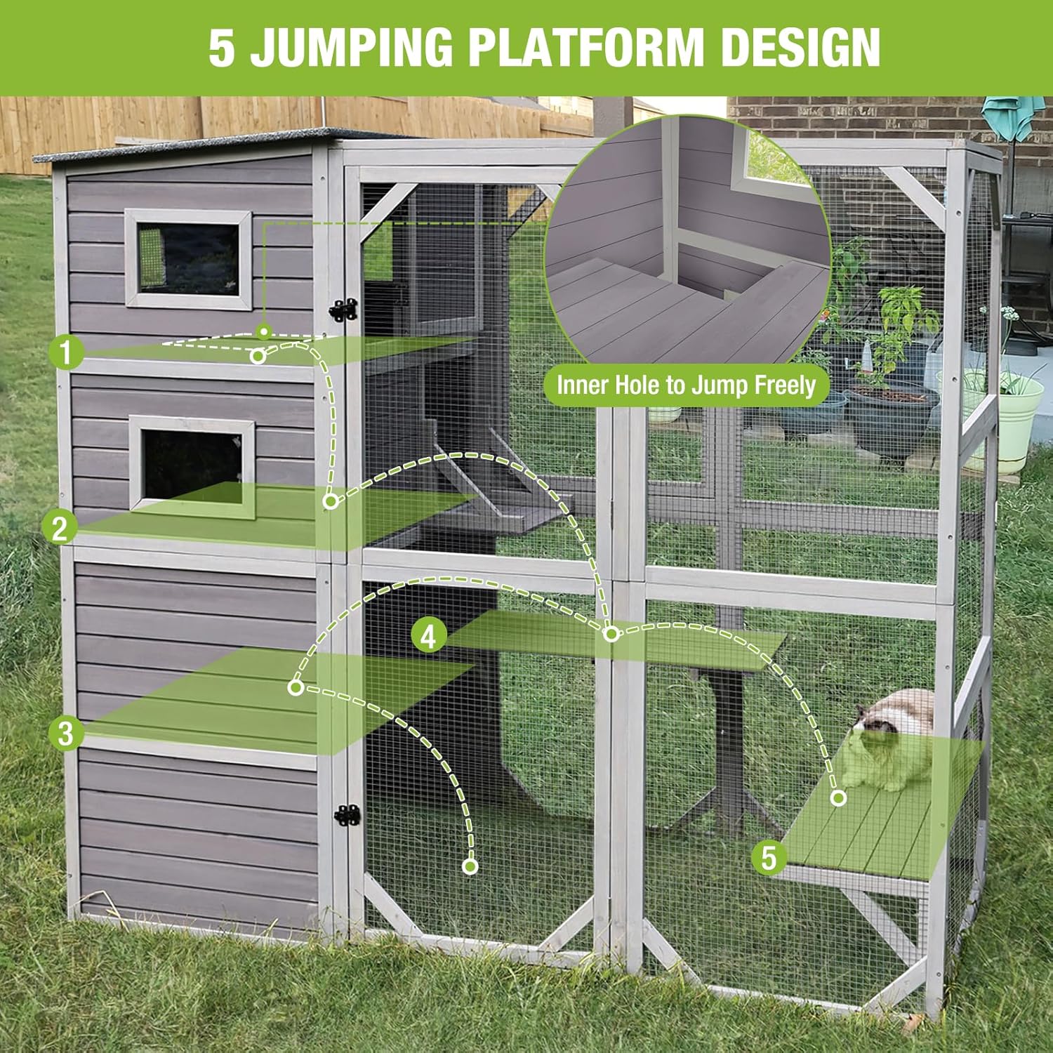 Large Catio Kitty House with 4 Tiers, Waterproof Roof, 77 Inch I334