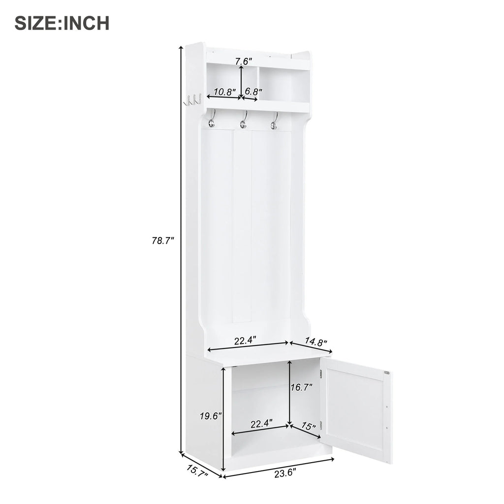 CoSoTower Minimalist Hall Tree with Cabinet & 6 Hanging Hooks, White N614324