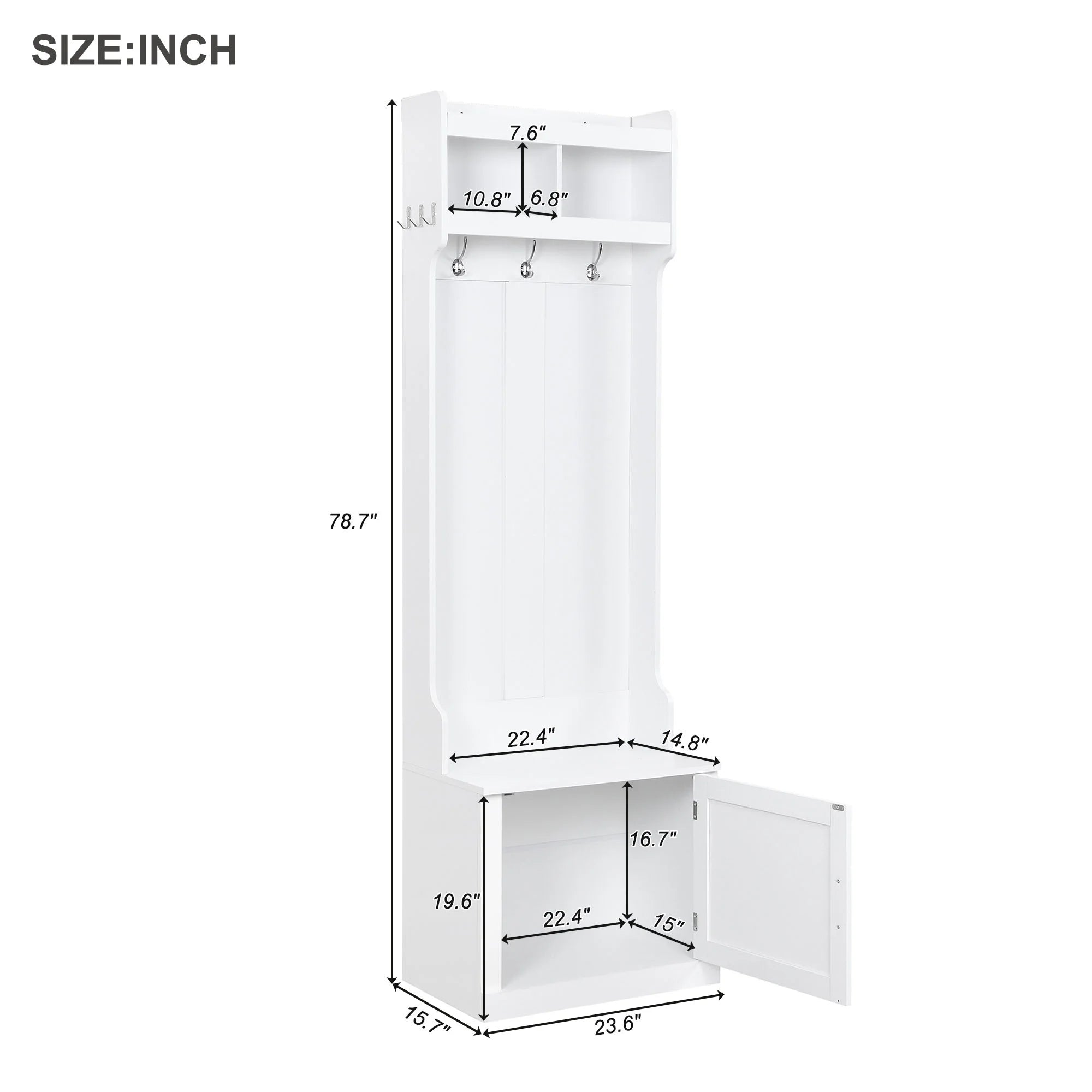 CoSoTower Minimalist Hall Tree with Cabinet & 6 Hanging Hooks, White N614324