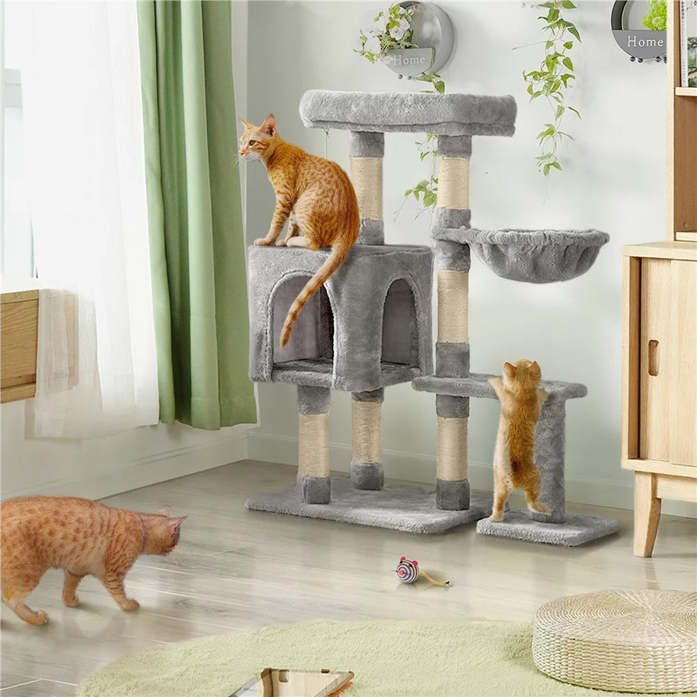 Topeakmart 38" Cat Tree with Condo Perch Basket Scratchers, Light Gray I7770