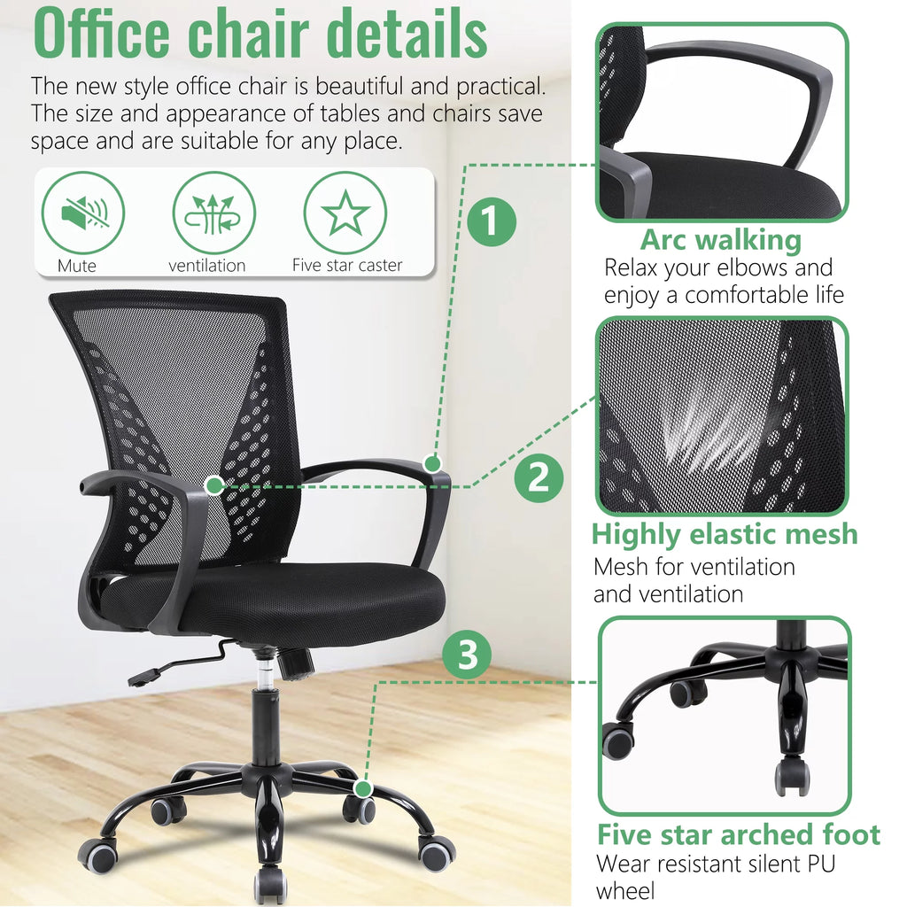 FDW Mesh Office Chair Ergonomic Swivel with Lumbar Support, Black C776
