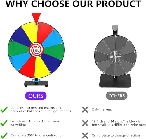 14 Inch Spinning Prize Wheel with 10 Slots and Dry Erase Marker X56975